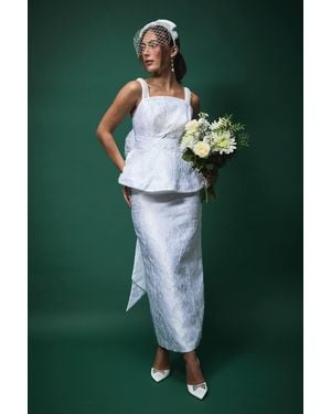 Coast Lisa Tan Pearl Strap Peplum Bridal Top With Statement Bow Detail - Green