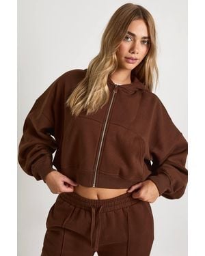 Boohoo Boxy Balloon Sleeve Oversized Zip Through Hoodie - Brown