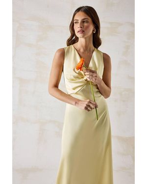 Oasis Twist V Neck Tie Back Satin Bridesmaid Midi Dress - Natural