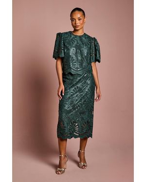 Coast Petite Pu Lace Midi Skirt - Green