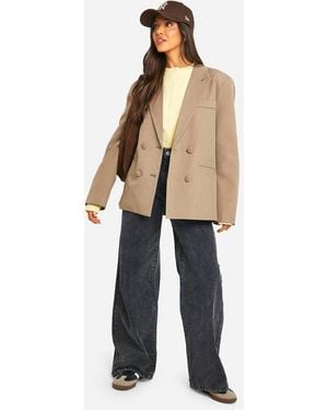 Boohoo Double Breasted Relaxed Fit Tailored Blazer - Natural