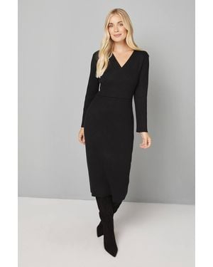 Wallis Petite Asymmetric Rib Knitted Dress - Black