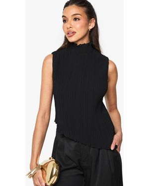 Boohoo Plisse High Neck Blouse - Black