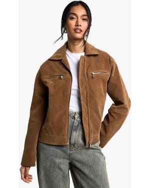 Boohoo Suede Look Zip Jacket - Brown