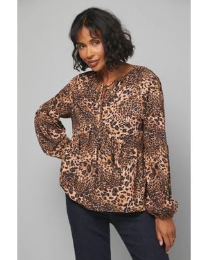 Wallis Leopard Print Tie Neck Blouse - Brown