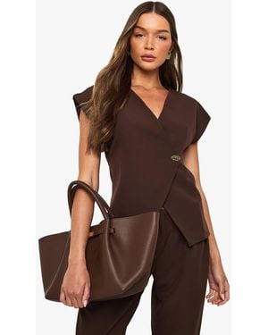 Boohoo Button Wrap Top - Brown