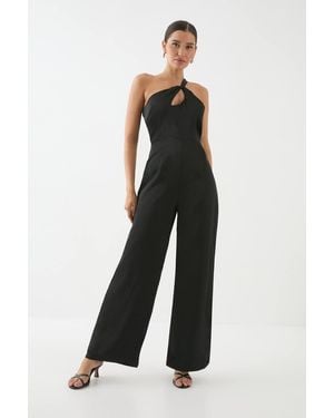 MissPap Satin One Shoulder Key Hole Jumpsuit - Black
