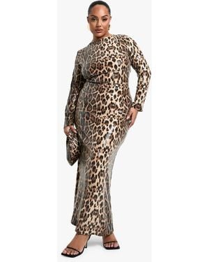 Boohoo Plus Leopard Sequin Column Maxi Skirt - Multicolor