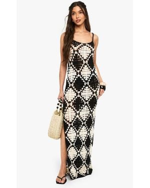 Boohoo Premium Mono Patchwork Crochet Maxi Dress - White