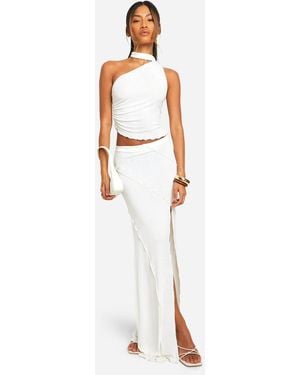 Boohoo Split Maxi Skirt - White