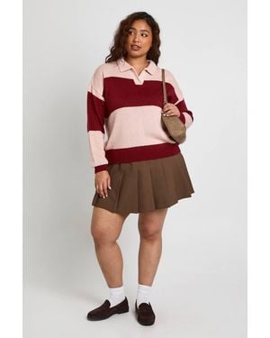 Boohoo Plus Stripe Rugby Knitted Sweater - Red