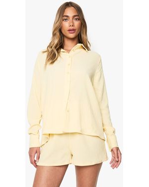 Boohoo Crinkle Button Through Shirt & Short Co-Ord - Natural