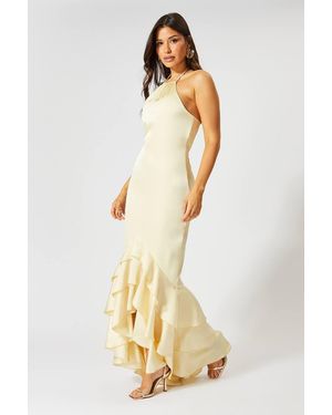 MissPap Satin Frill Hem Hater Neck Maxi Dress - Metallic