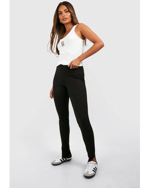 Boohoo Cotton Jersey High Waisted Split Hem Leggings - Black