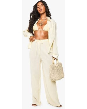 Boohoo Crinkle Cotton Beach Trousers - Blanco