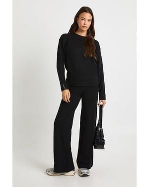 Boohoo Super Soft Button Cuff Detail Oversized Sweater And Wide Leg Trouser Co-Ord - Black