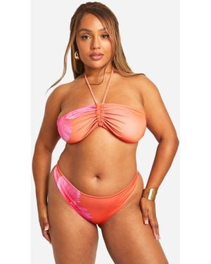 Boohoo Plus Large Floral Bandeau Bikini Top - Red