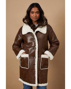 Oasis Pu Bonded Shearling Coat - Brown