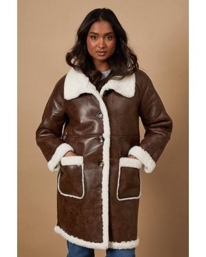 Oasis Pu Bonded Shearling Coat - Brown