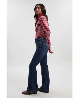 Boohoo Petite Mid Rise Y2K Bootcut Jean - Blue