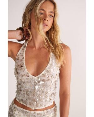 Nasty Gal Burnt Sequin Halter Neck Beach Top - White