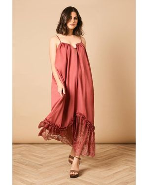 Oasis Babydoll Floaty Lace Detail Maxi Dress - Pink
