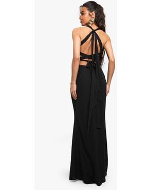 Boohoo Chiffon Scarf Detail Lace Up Back Maxi Dress - Black