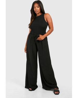 Boohoo Plus Woven Drawstring Wide Leg Trouser - Black