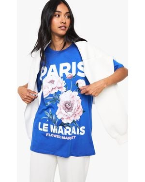 Boohoo Paris Le Marais Rose Overdye Printed T-Shirt - Blue