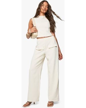 Boohoo Woven Tailored Pocket Front Straight Leg Trouser - White