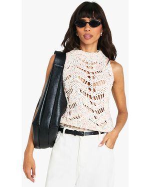 Boohoo High Neck Sleeveless Knitted Top - White