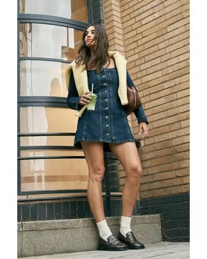 Nasty Gal Button Through Long Sleeve Denim Corset Mini Dress - Green