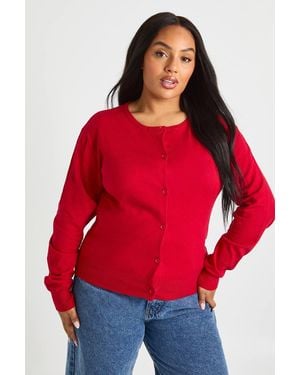 Boohoo Plus Crew Neck Button Through Cardigan - Red