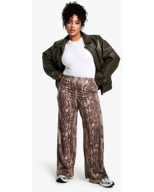 Boohoo Plus Mixed Animal Print Wide Leg Pants - Multicolor