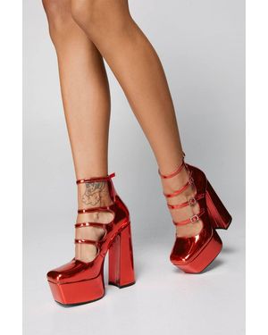 Nasty Gal Liquid Metallic Platform Multi Strap Heels - Red