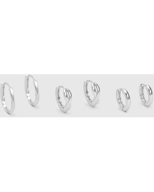 Boohoo Delicate Mini Hoop Earrings 3 Pack - Gray