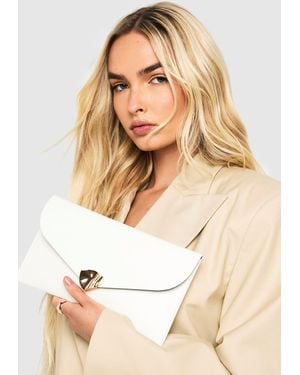 Boohoo Abstract Hardware Detail Fold Over Clutch Bag - White