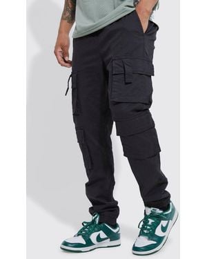 BoohooMAN Elasticated Waist Multi Cargo Pocket Slim Fit Jogger - Black