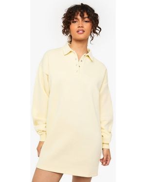 Boohoo Long Sleeve Collared Sweat Dress - Natural