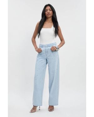 Boohoo Embellished High Waist Straight Leg Jean - Blue