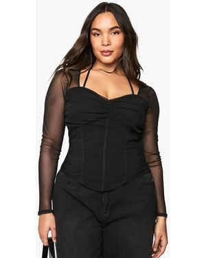 Boohoo Plus Bengaline Mesh Sleeve Corset Top - Black