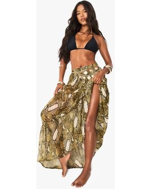 Boohoo Beachwear Essentials Snake Print Maxi Skirt - Brown