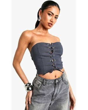 Boohoo Bengaline Lace Up Front Corset - Blue