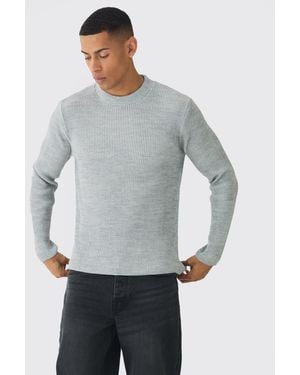 BoohooMAN Regular Crew Neck Plated Ribbed Knit Sweater - Gray