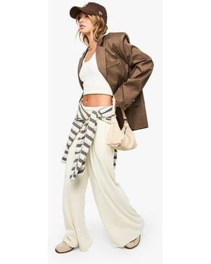 Boohoo Basics Rib Straight Leg Trouser - White