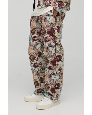 Boohoo Floral Tapestry Fixed Waist Relaxed Fit Trousers - Multicolor