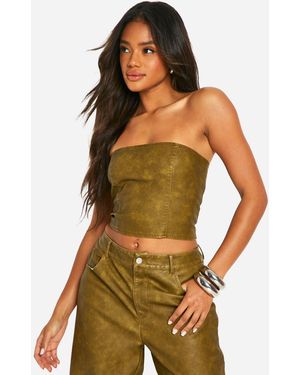 Boohoo Washed Faux Leather Cropped Corset - Green