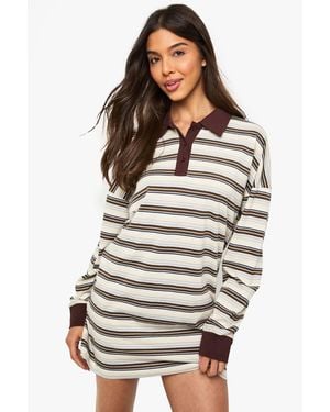 Boohoo Striped Long Sleeve Collared Sweat Dress - Yellow