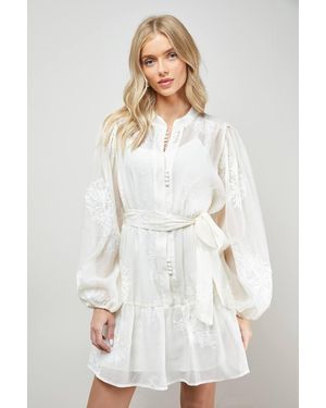 Oasis Jacquard Chiffon Button Down Belted Mini Dress - White