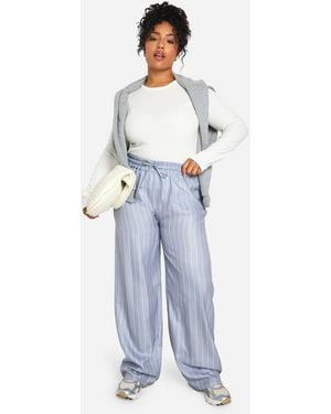 Boohoo Plus Stripe Woven Drawstring Pants - Blue